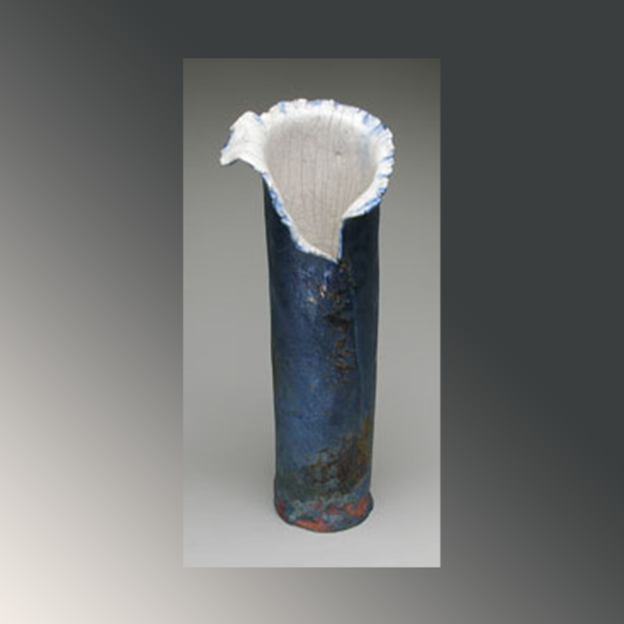 Decorative V - Tahitian Vase Hand Built- white stoneware - raku crackle