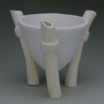 Decorative-III - Ritual Incense Bowl: White stoneware wheel and hand built - brushed with painted gold